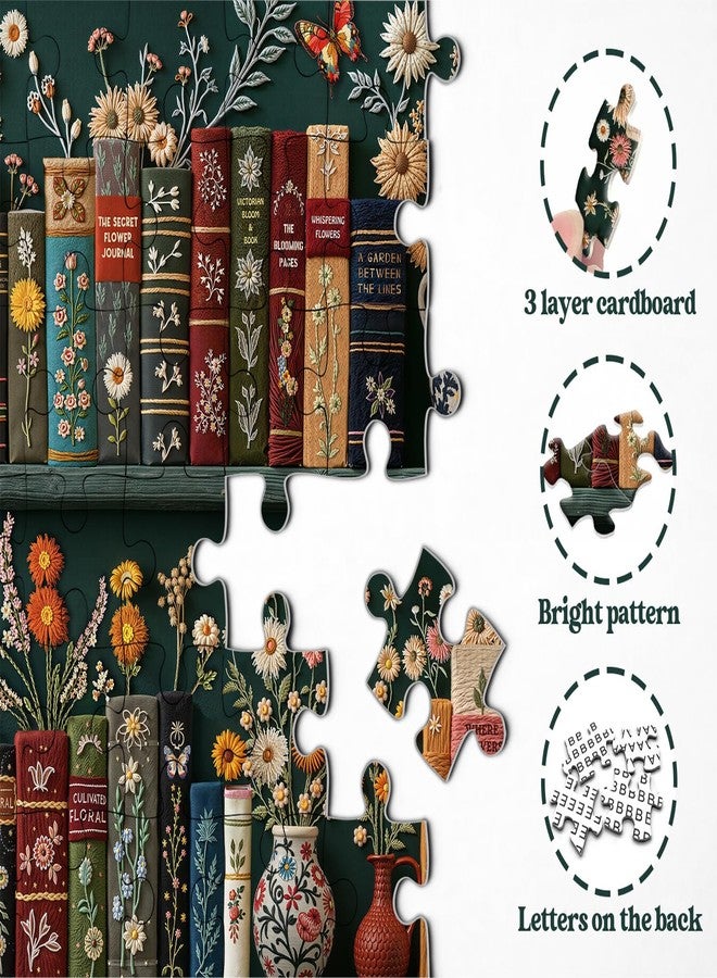 PPuzzling Wildflower Pages Puzzles for Adults 1000 Pieces, Vintage Flower Book Art Puzzle, Colorful Blooming Bookshelf Jigsaw Puzzle, Retro Floral Plant Aesthetic Puzzles for Book Lovers - Image 4